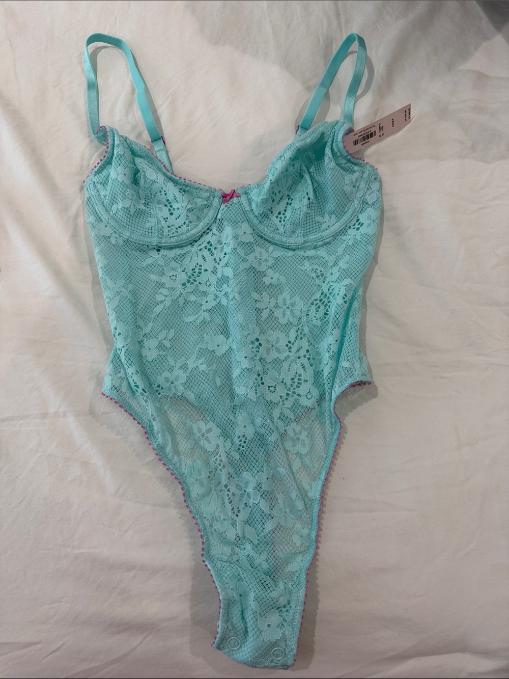 NWT XS Victoria’s Secret Tease aqua Lace Bodysuit